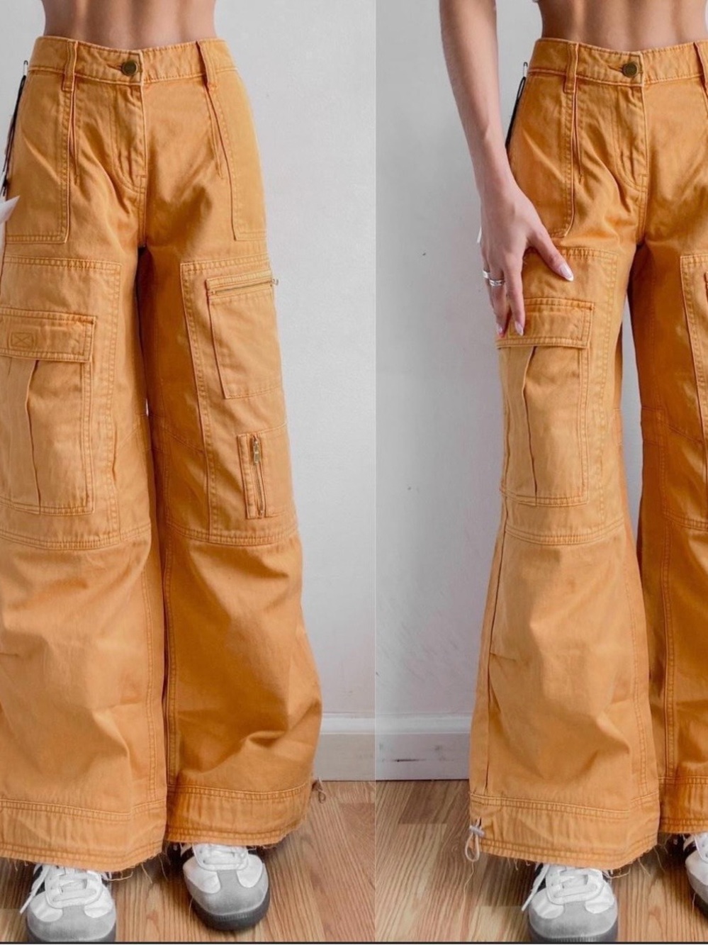 BDG Cargo Utility Extreme Wide Leg Jeans in Mustard Orange